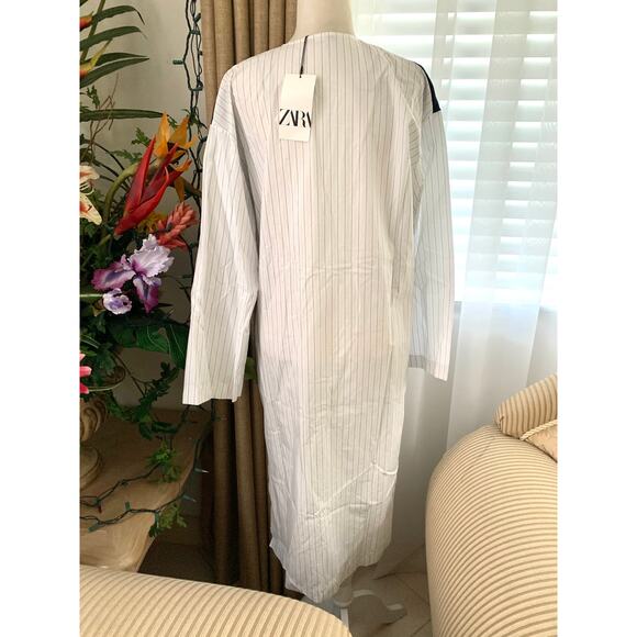 Zara Mixed Poplin Pinstripe Jacket / Long Tunic Shirt in Striped Black/White - Picture 8 of 13